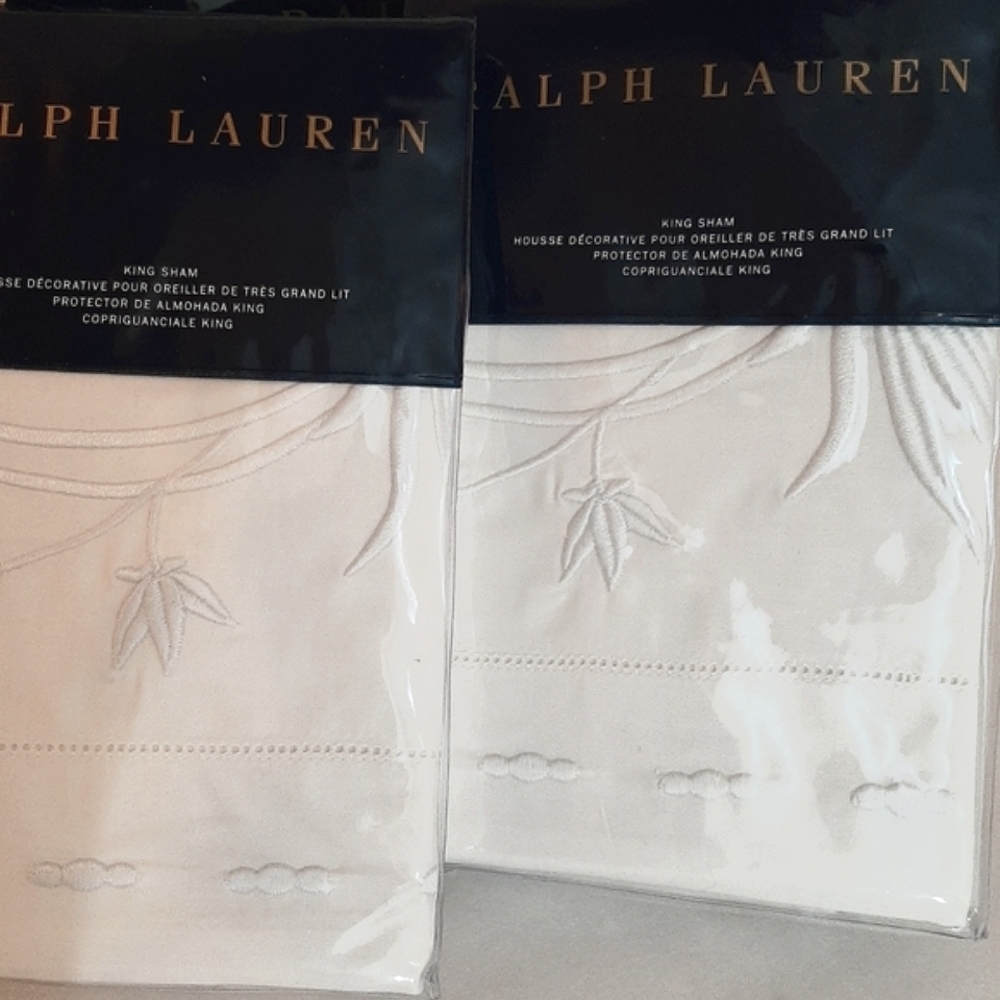 Ralph Lauren KING Islesboro Hillsboro Shams MSRP $430 Cream - Picture 1 of 14